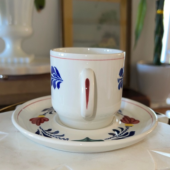 Vintage Royal Boch Boerenbont Gingham Hand Painted Cup + Saucer Made in Belgium - Picture 5 of 9